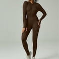 thumbnail image 2 of Bowake Women's Ribbed Long Sleeve Zip Front Jumpsuit, Brown, 2 of 4