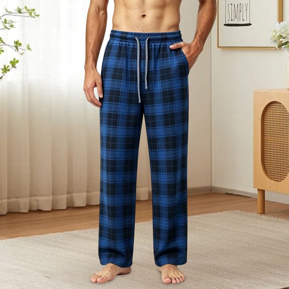 LEKWK Mens Pajama Pants Plaid Elastic Waist Drawstring Lounge Trousers Casual Relaxed Fit Sleepwear with Pockets Fall Pants Homewear