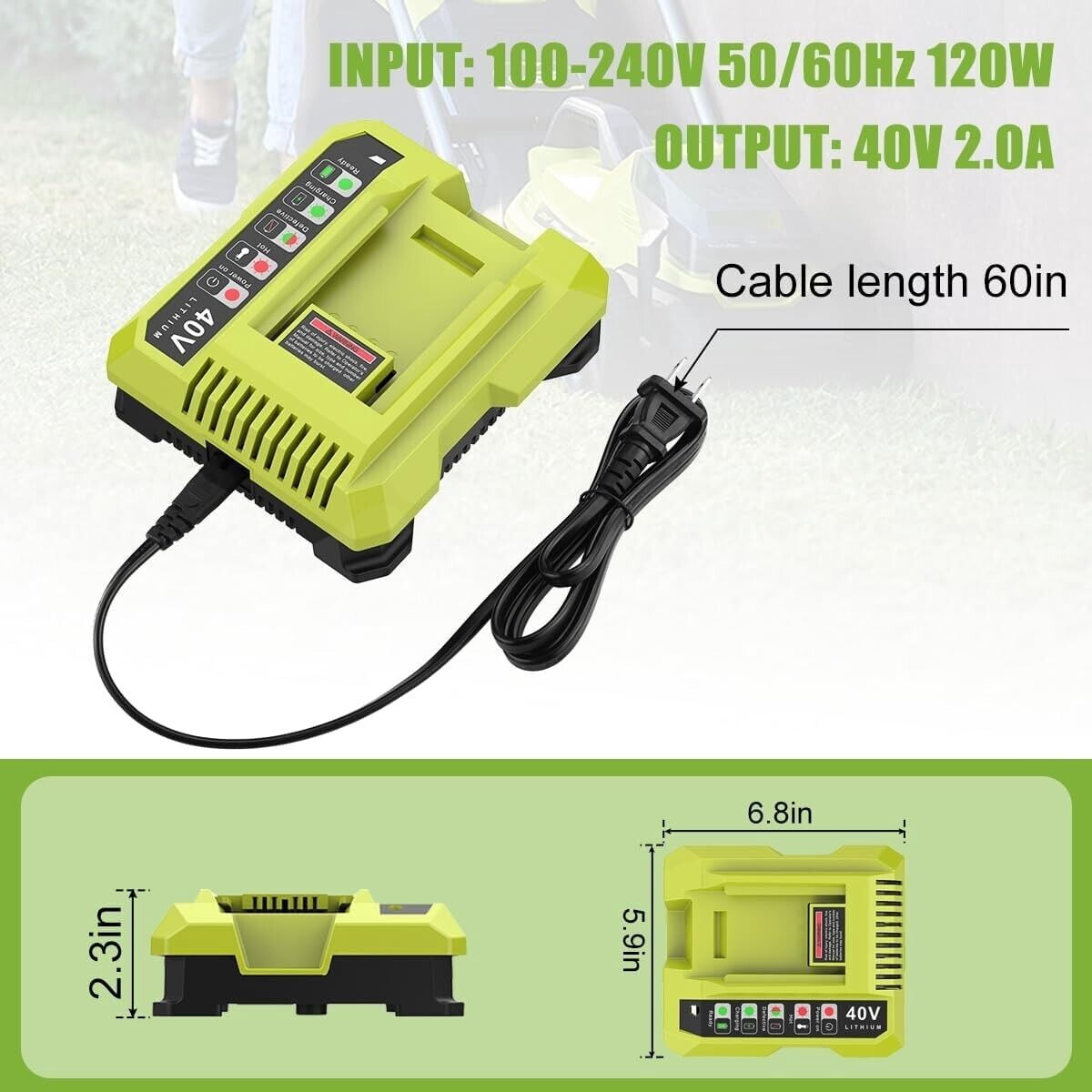 OP4026 8.0Ah Replacement for Ryobi 40V Battery and OP401 Charger, Compatible with Ryobi 40V Lithium Battery OP40401 OP40602 OP4060A1 OP40601 OP4075A OP4050A OP4026A OP40201 OP4040 OP40404 (Green)