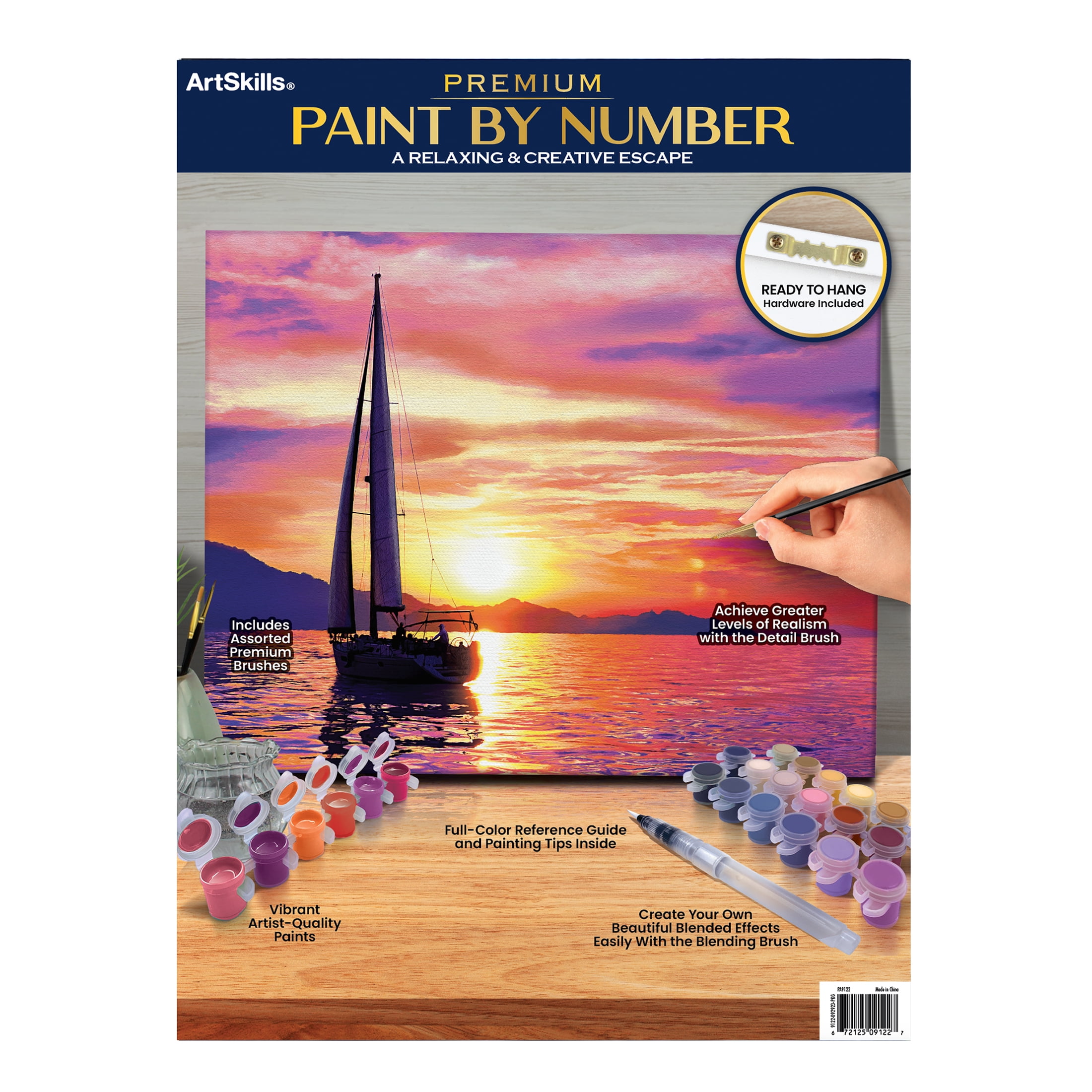 ArtSkills Sunset Sailboat Paint by Number Art Kit for Adults, 20" x 15" Stretched Canvas, Unisex Wall Art