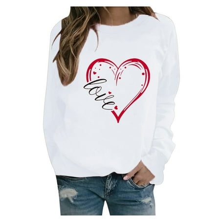 

koaiezne Neck Print Round Hoodie Casual Loose Long Pullover Sleeve Women s Heart Women s Blouse Oversized Button up Women Nice Maternity Shirts
