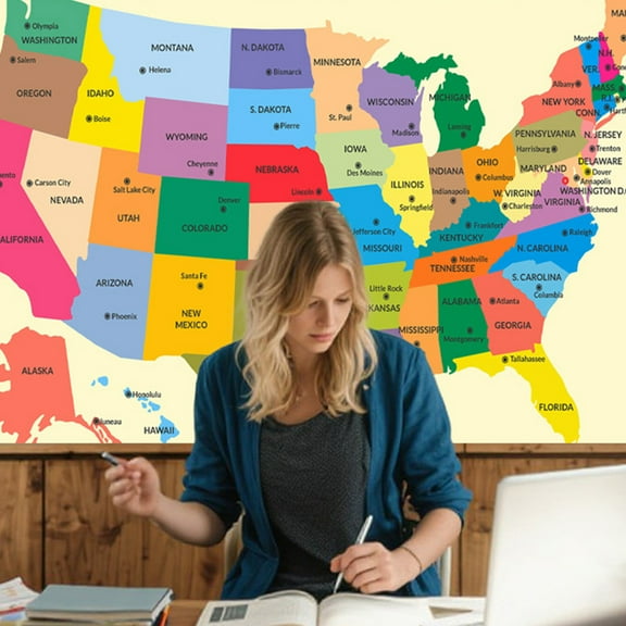 Compact 18x29 Inch US Political Map for Beginners - Lightweight Fabric Wall Chart, Ideal for Small Spaces