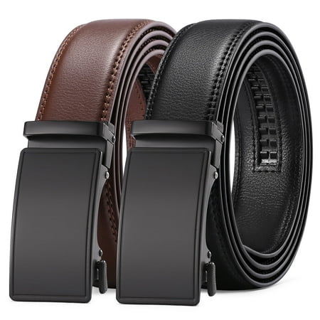 SENDEFN 2 Pack Ratchet Belt for Men,Mens Leather Belt in Gift Set Box for Dress Casual,Size Adjustable Trim to Fit