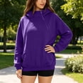 thumbnail image 6 of ECHFIPROM Womens Hoodies with Pocket Oversized Long Sleeve Purple Solid Color Casual Womens 1/4 Zip Hooded Daily Basic Top,M, 6 of 7