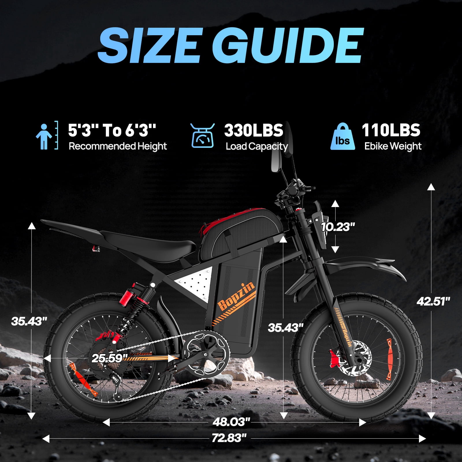Electric Dirt Bike for Adults,Peak 3000W,60V 35AH,Max 100Miles Electric Motorcycle,20’’ Fat Tire ,Full Suspension Mountain Bike UL2849