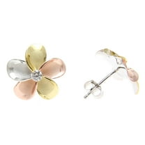 925 sterling silver yellow rose gold rhodium plated tricolor tricolor Hawaiian plumeria stud earrings cz 15mm