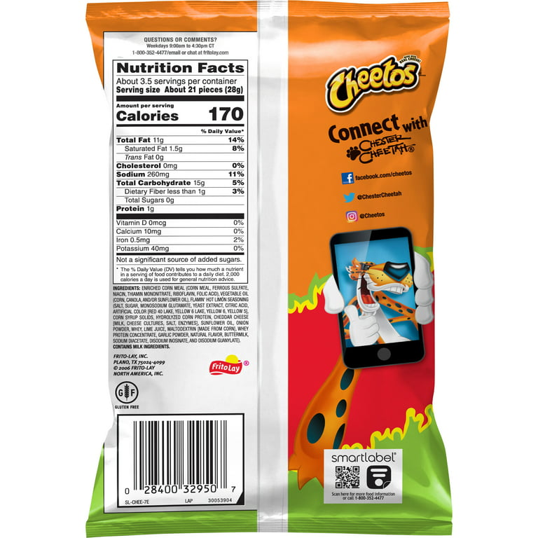 Cheetos Crunchy Flamin' Hot Limon Cheese Flavored Snacks, 9 Oz