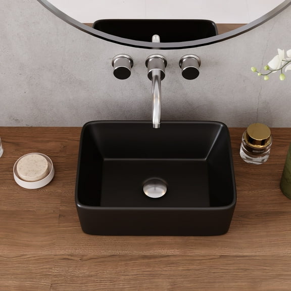 DV-1V0048B DeerValley Liberty 16 in. L x 12 in . W Rectangular Bathroom Ceramic Vessel Sink in Black, Faucet not Included