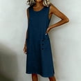 thumbnail image 5 of fheaev Women's Midi Dress Sleeveless Crew Neck Button Pocket Loose Casual Summer for Everyday Navy S, 5 of 7