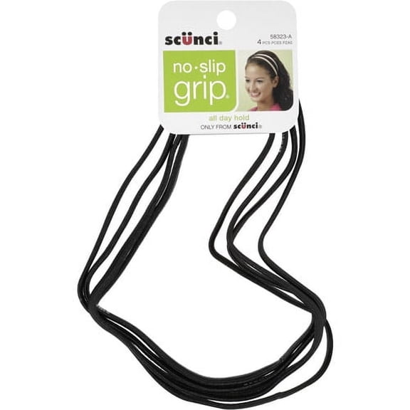 Scunci No-Slip Grip Flat Headwraps, Black 4 ea