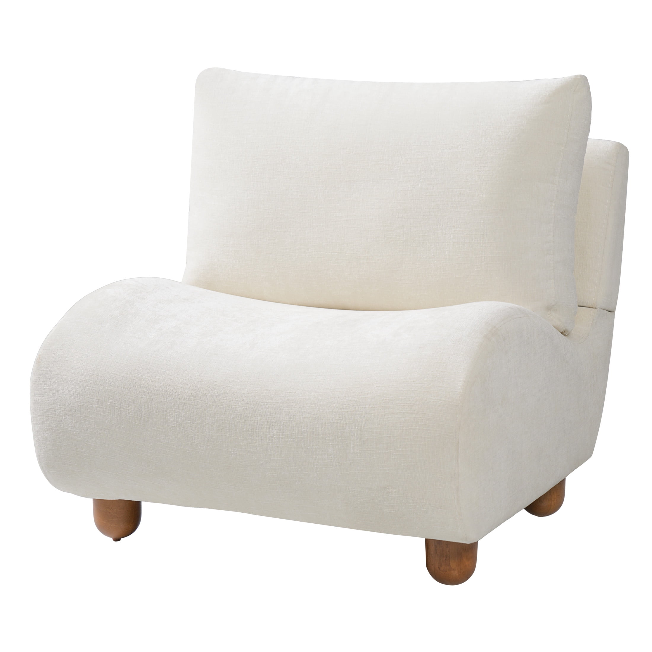 Christopher Knight Home 30.1" Modern Curved Accent Chair, Linen Upholstered with Wood Legs, Beige White