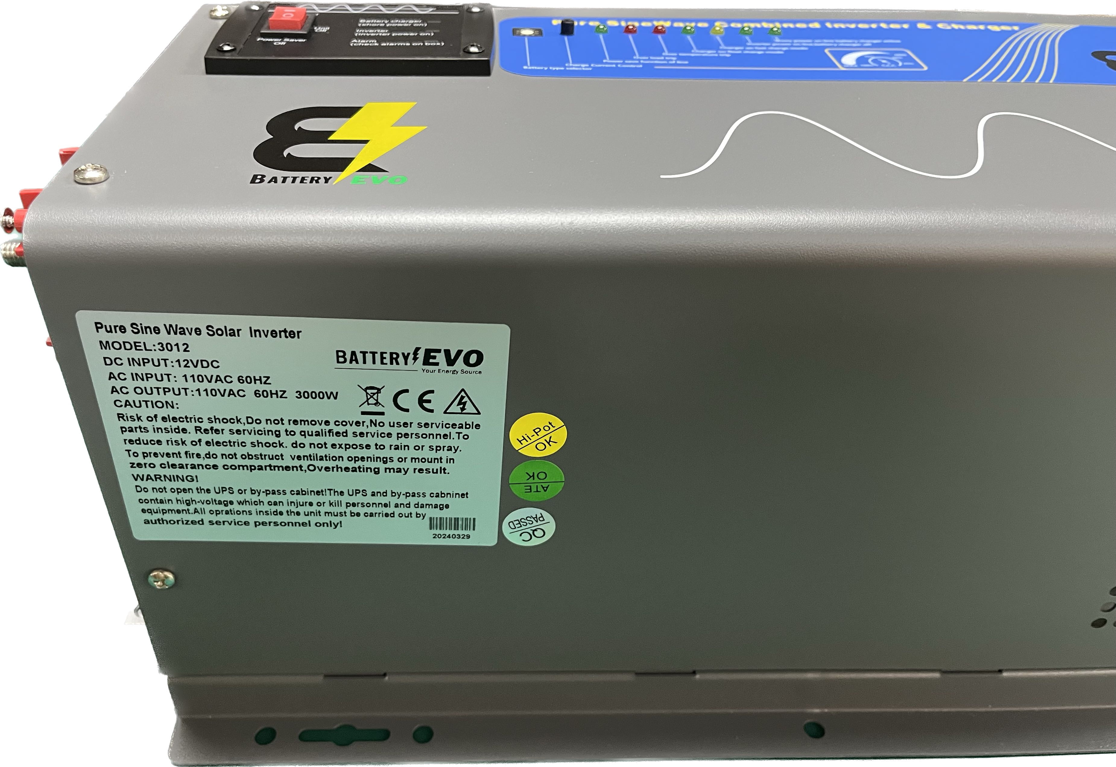 Battery EVO 3000 Watt Pure Sine Inverter Charger with Transfer Switch 12V 3kW Inverter