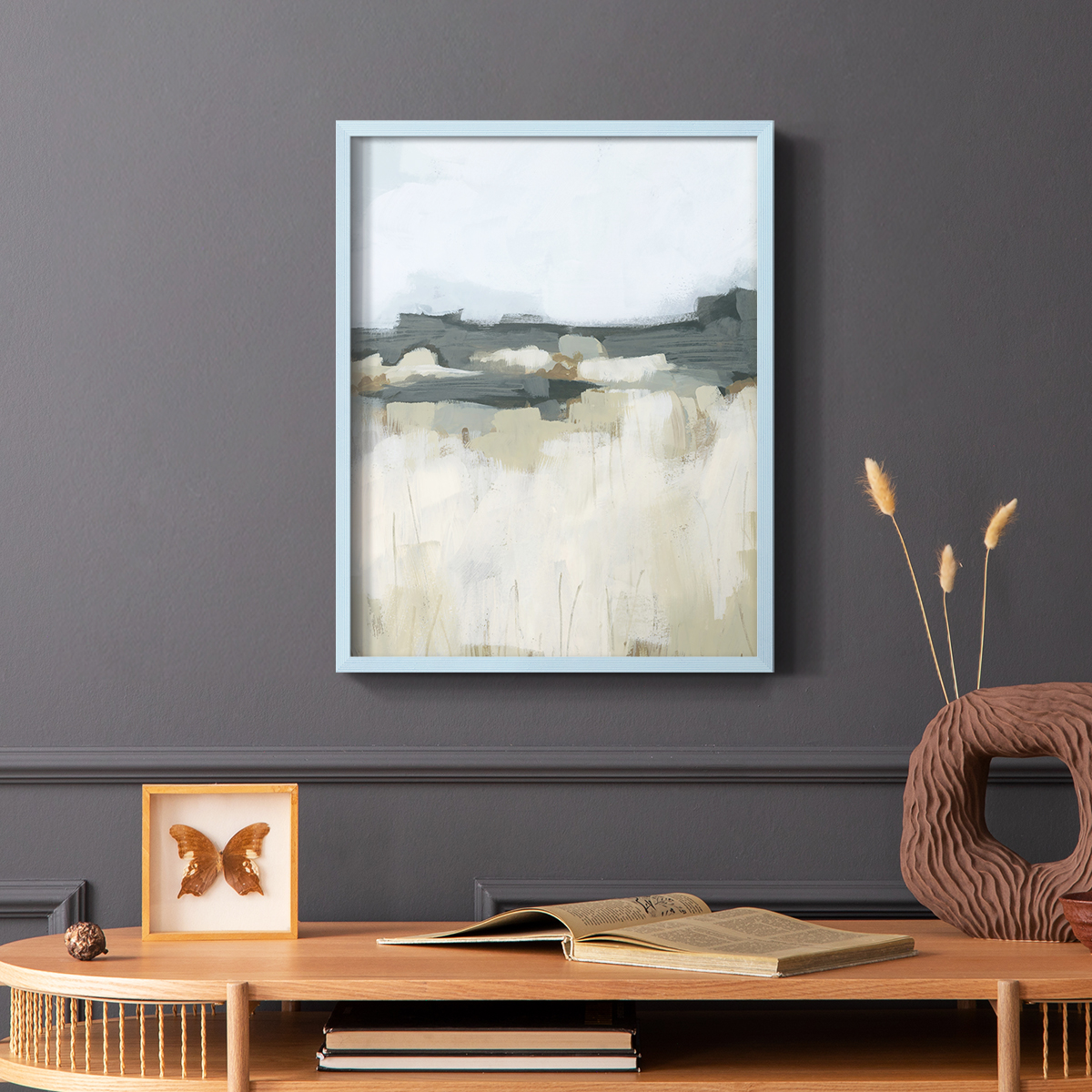 Brushstroke Badlands I Framed Print in Blue Solid Wood Framed Print No Nail Hanging