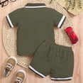 thumbnail image 4 of NOLDARES Toddler Baby Boy Summer Outfit Play Clothes Short Sleeve Truck Print Tee Elastic Shorts Blazer,9-12 M, 4 of 5