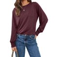 thumbnail image 3 of Womens Long Sleeve Tops Pleated Crew Neck Business Casual Blouses Fashion Clothes Wine Red M, 3 of 6