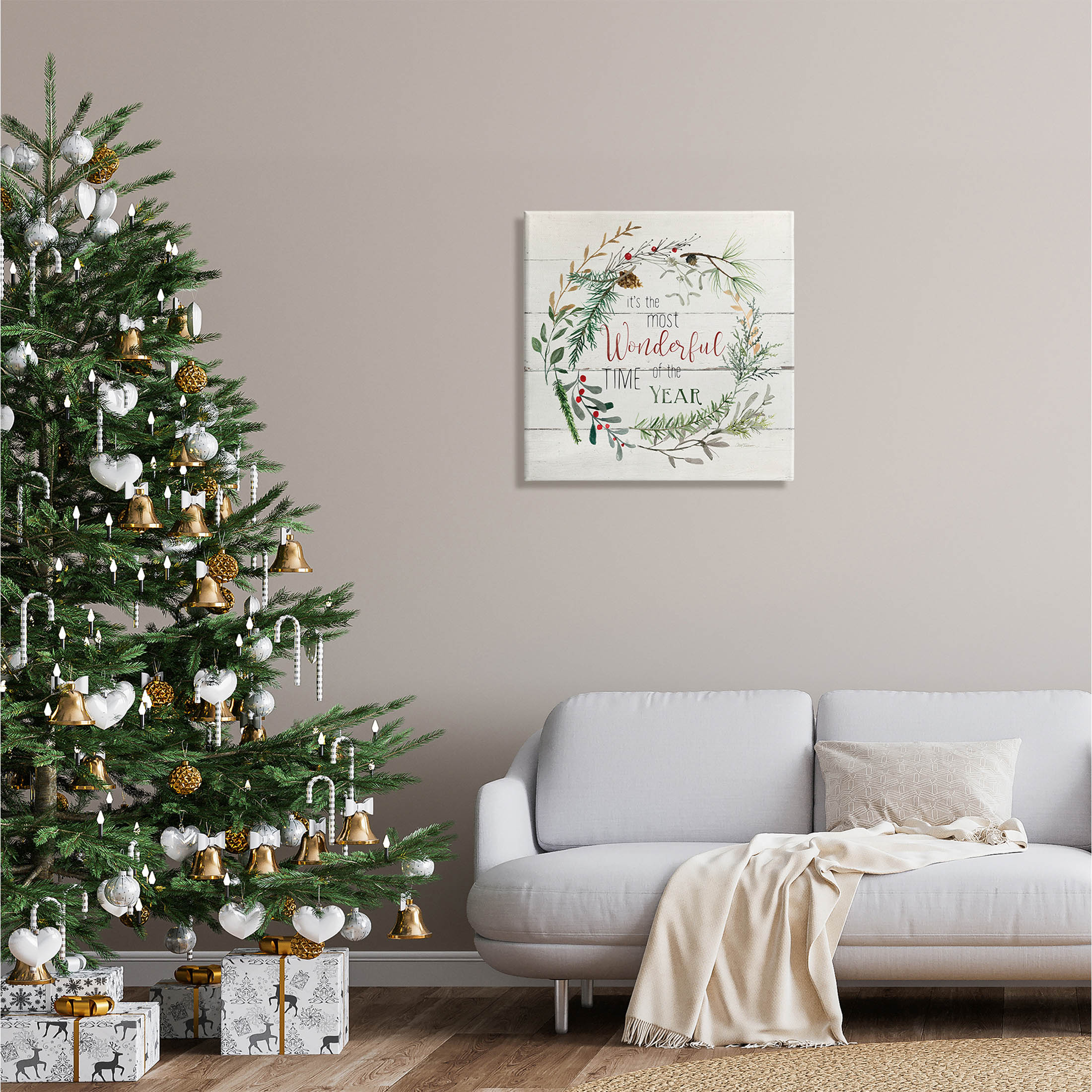 Stupell Industries Most Wonderful Time of Year Wreath Graphic Art Gallery Wrapped Canvas Print Wall Art, Design by Carol Robinson