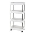 thumbnail image 4 of Immere Rolling Storage Cart, 4-Tier Bathroom Organizer Utility Cart Laundry Room Organization Mobile Shelving Unit with Towel Rack, Lockable Wheel, Hooks & Cup for Kitchen Bedroom Office, White, 4 of 8