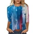 thumbnail image 2 of Hauts d'Été pour Femmes 2023 Mode Tendance Manches Trois-Quarts Col Rond Rétro Imprimé Indépendance Hauts Amples Blouse Manches Trois-Quarts Hauts et Blouses en Solde, 2 of 4