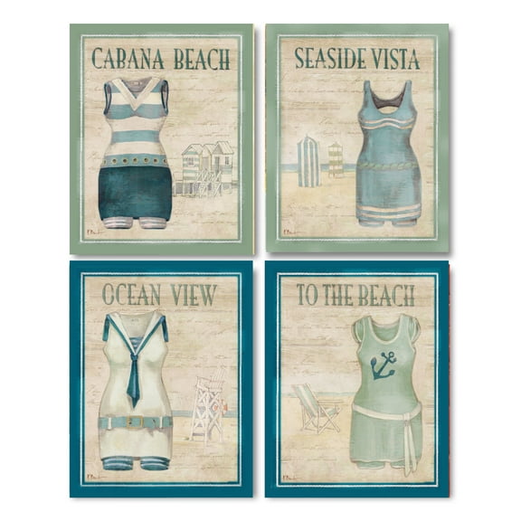 Vintage Teal and Blue Bathing Suit Adult/Teen Coastal Decor; 4- 8" x 10" Unframed Prints