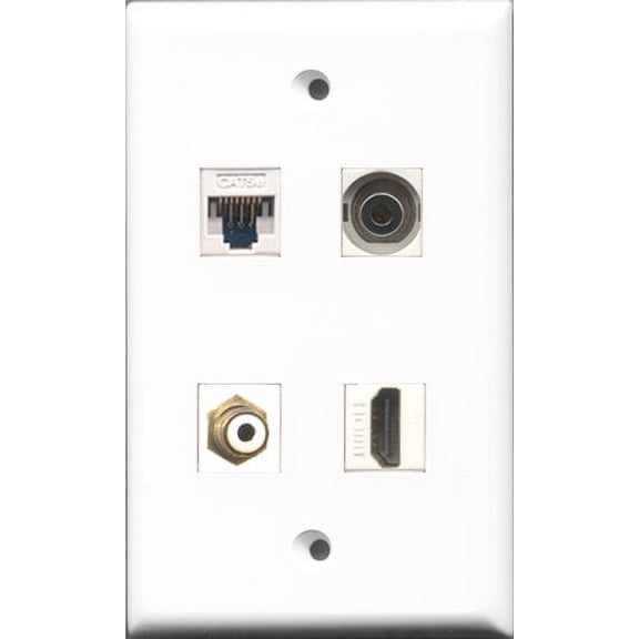 RiteAV - 1 Port HDMI and 1 Port RCA White and 1 Port 3.5mm and 1 Port Cat5e Ethernet White Wall Plate