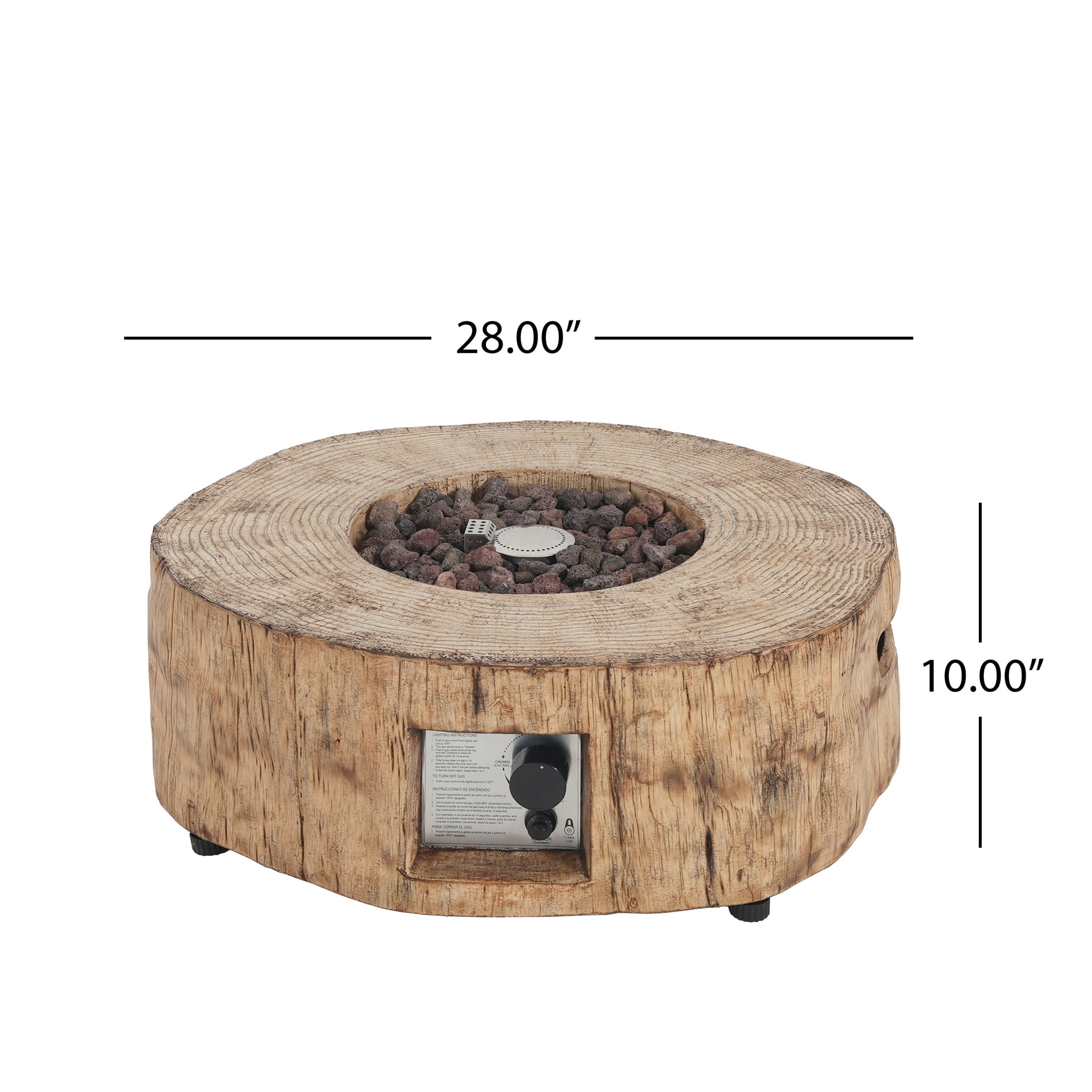 Christopher Knight Home 28" Patio MGO Propane Fire Pit, 30,000 BTU Round Heater with Waterproof Cover, Brown