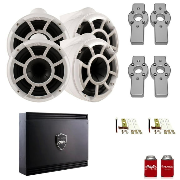 Wet Sounds for Mastercraft 2007 & Up - Two Pairs Of REV10 10" White Tower Speakers with Adapters & SDX2 Amplifier