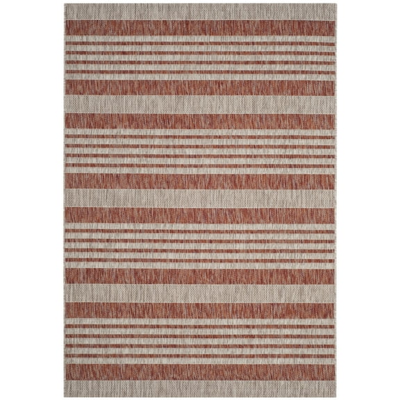 SAFAVIEH Courtyard Patrice Striped Indoor/Outdoor Area Rug, Red/Beige, 5'3" x 7'7"