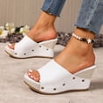 thumbnail image 3 of Rokment Beach Wedges Sandals for Women Summer Trendy Casual Studded Leather Platform Chunky High Heels Dress Slip on Espadrilles Heeled Slides Shoes Ladies White Size 9.5, 3 of 6