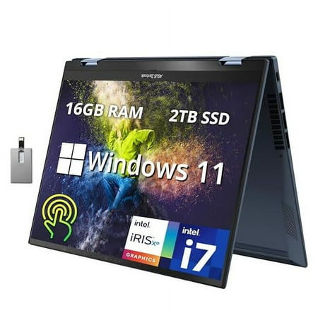 asus Zenbook S 13 Flip 2-in-1 Laptop, 13.3'' 2.8K Touchscreen, Intel Core i7-1260P, 16GB LPDDR5, 2TB SSD, Intel Iris Xe Graphics, Backlit Keyboard, FHD Camera, WiFi 6E, Win 11, Blue, 32GB USB Card