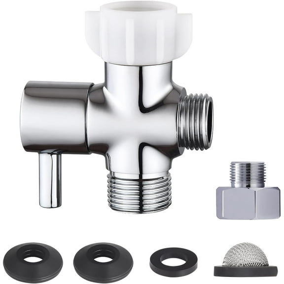Bidet T Adapter with Shut Off Valve - Heavy Duty Metal Tee Connector for Bidet Installation - 7/8” x 7/8” x 1/2” or 3/8” Fittings - Universal Bidet Attachment for Toilet Water Supply Line (Brass)
