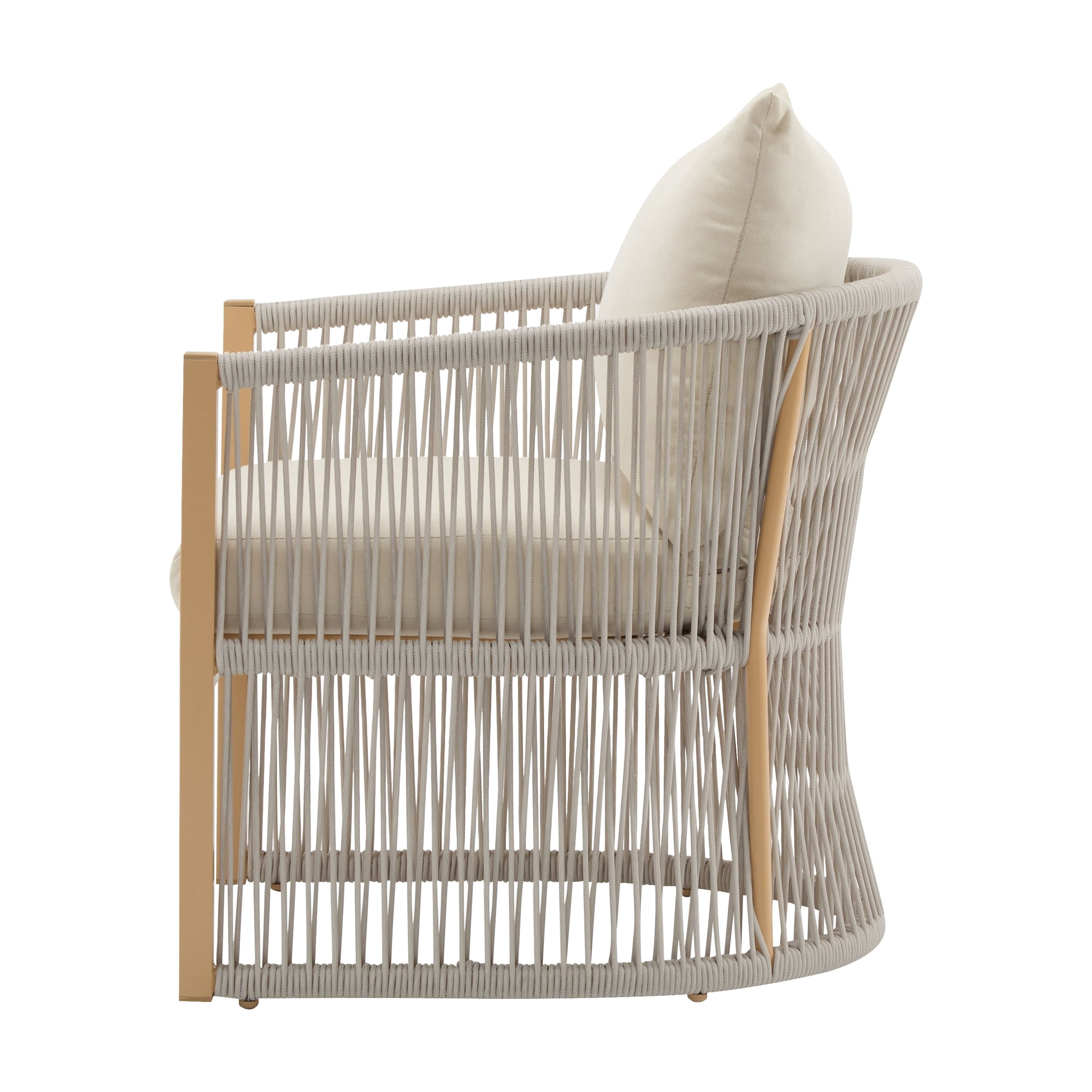 Curved Lounge Chair, Beige Aluminum Chair with Rope-Weave Design and Cushions for Patio Garden, Beige
