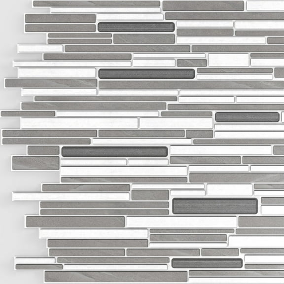 Dundee Deco's White Grey Faux Mosaic PVC 3D Wall Panel, 3.1 ft X 1.6 ft (95cm X 48cm), Pack of 10, Interior Design Wall Paneling Decor, Total Coverage 49 sq. ft. (4.6 sq. m)