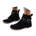 thumbnail image 3 of Mostsola Womens Flat Boots Tassel Strap Ankle Boots Wide Width Round Toe Suede Western Booties, 3 of 7