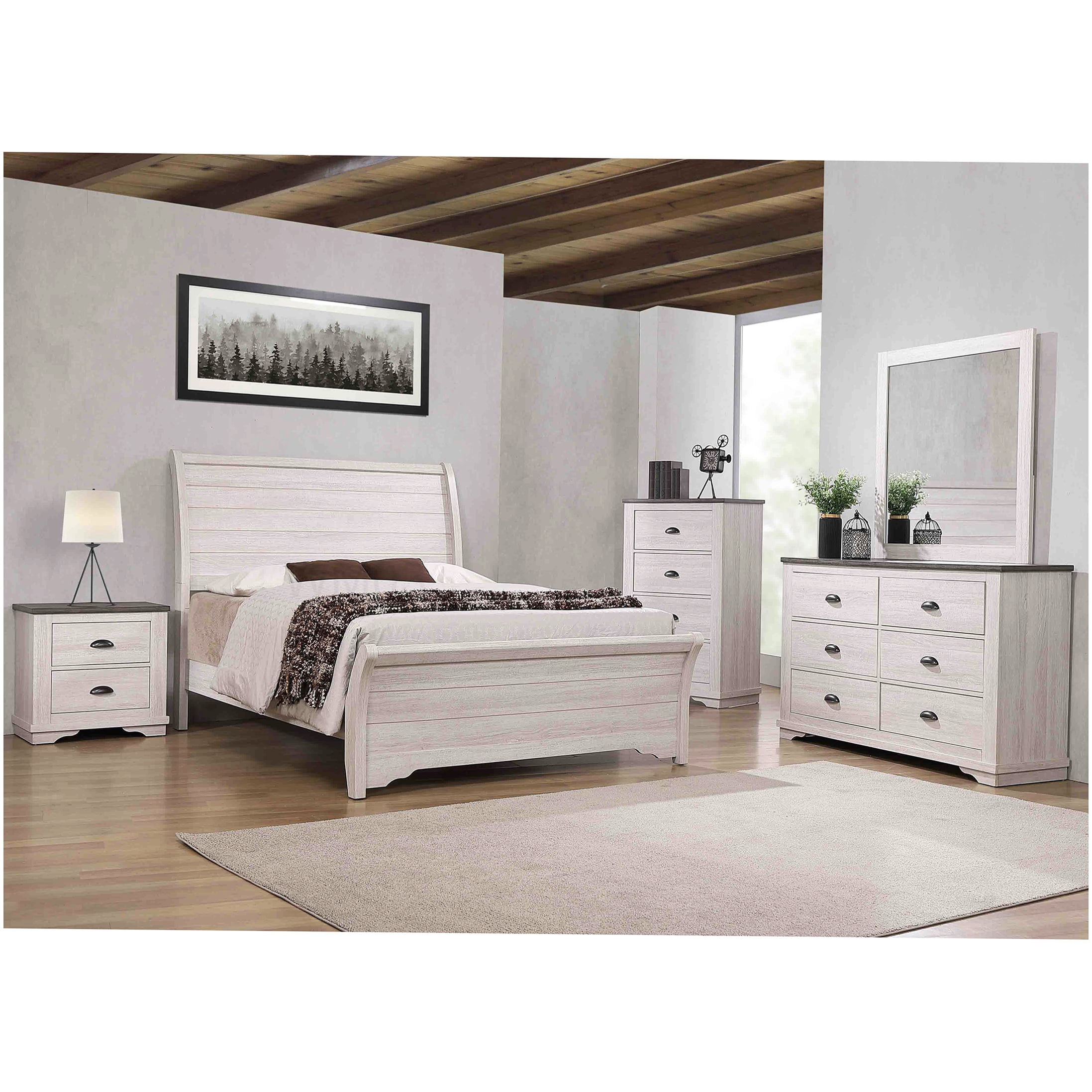 Queen Size Upholstered Bed Frame, Gray Modern Platform Bed with Curved Headboard