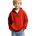 thumbnail image 2 of Dwellite Boys Waffle Hoodies for Kids Long Sleeve Quarter Zip Hooded Sweatshirt Pullover Tops Fall Tops With Pocket Red 160, 2 of 5