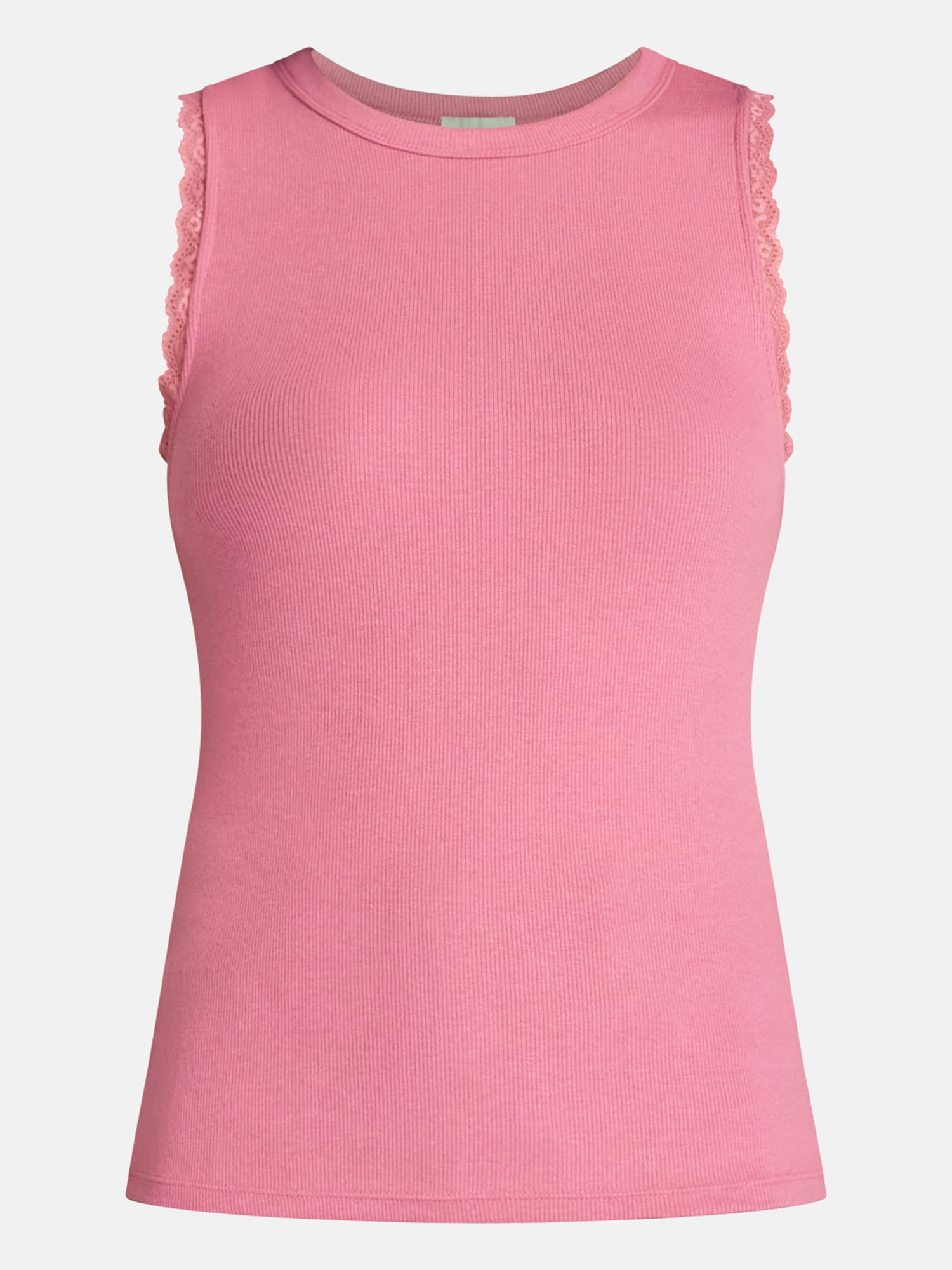 Scenario Women's Ribbed Tank Top with Lace Trim, Sizes XS-XXXL