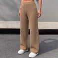 thumbnail image 2 of Lenpel Womens Casual Sweater Pants Fall Elastic High Waisted Knitted Trousers Plain Straight Leg Warm Pants with Pockets(Brown,Small), 2 of 7