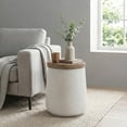 thumbnail image 2 of MOALCOFER Outdoor Side Table with Wood Grain Top,Round White Patio Accent Table, 2 of 8