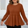 thumbnail image 2 of yillto Plus Size Womens Sweaters Long Sleeve Ribbed Knit Lightweight Ruffle Hem Fashion Tunics Tops, 2 of 7