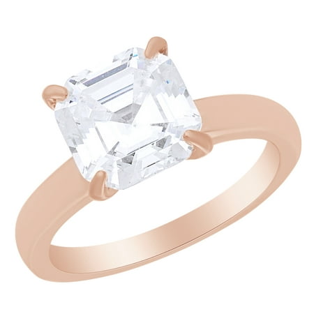 Asscher Cut Cubic Zirconia Solitaire Anniversary Ring in 14k Rose Gold Over Sterling Silver Size - 4