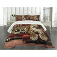 thumbnail image 3 of Ambesonne Leopard Quilted Bedspread Set 3 Pcs, Big Cat on Sectional Sofa, Queen Size, Red Apricot Dark Salmon, 3 of 5