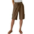 thumbnail image 3 of Feancey Bermuda Shorts for Women with Pockets Summer Drawstring High Waist Beach Shorts Solid Color Loose Knee Length Shorts Brown 3XL, 3 of 8