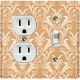 thumbnail image 1 of Metal Light Switch Plate Outlet Cover (Victorian Damask Flower Feather Tan Pattern - Single Duplex Single Toggle), 1 of 2