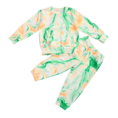 

Musuos Children s Tie Dyeing Set Sweater Loose and Warm Stretch Pants Suit