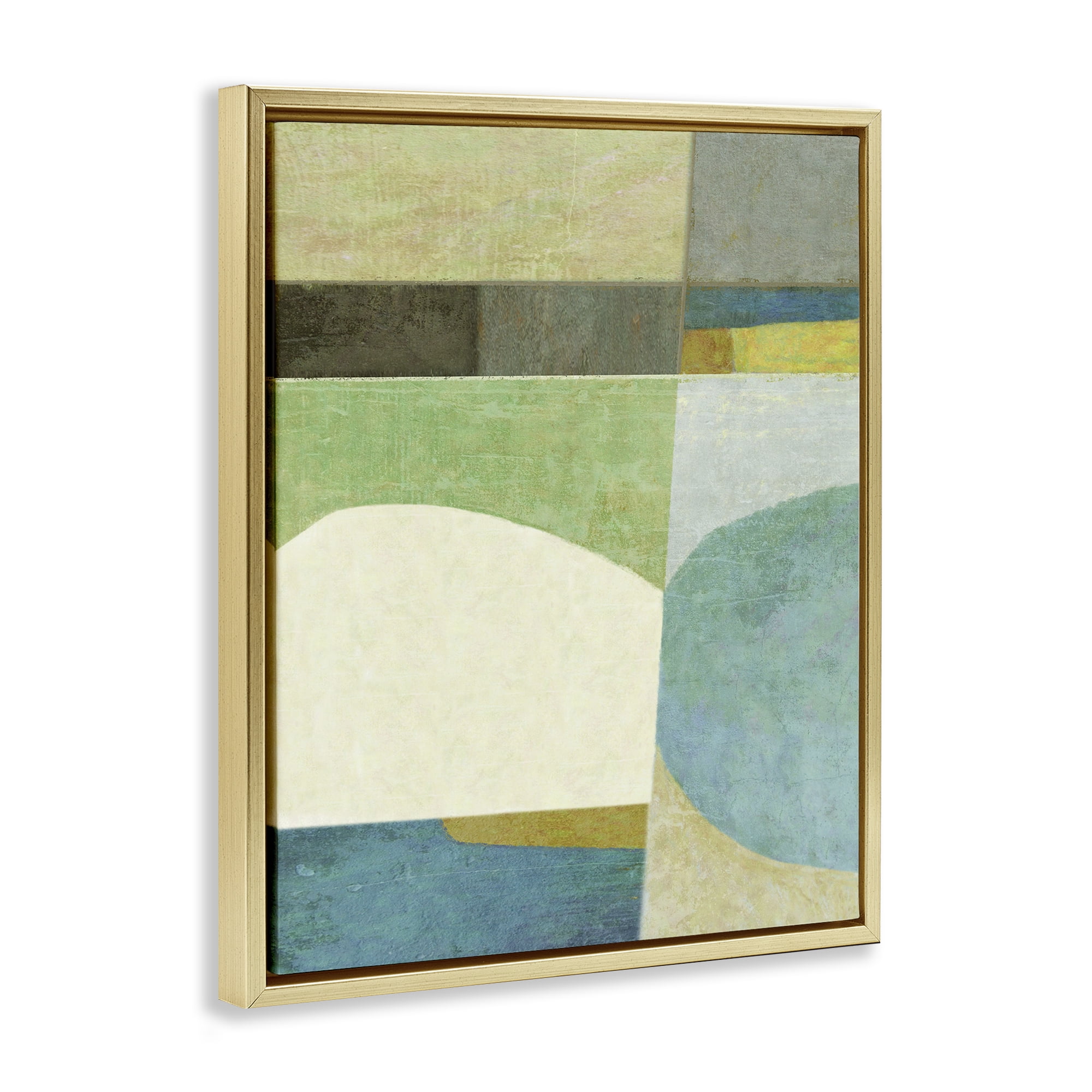 Stupell Industries Subtle Shapes Collage Abstract Painting Gold Floater Framed Canvas Art Print Wall Art, 17 x 21