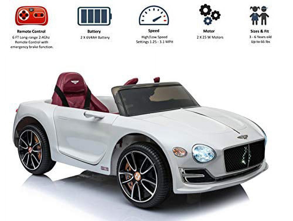 Bentley EXP12 Kids Ride on Toy Car 12V 4 Wheels Remote Control 2 Speeds LED Headlights White Walmart