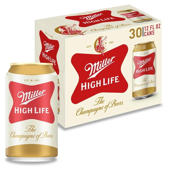 Miller High Life American Beer, 30 Pack, 12 fl oz Aluminum Cans, 4.6% ABV
