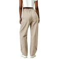 thumbnail image 5 of XPMWRP Women Elastic High Waist Big Patch Pocket Denim Wide Leg Pants Front Split Ankle Loose Lightweight Jeans Casual Walking Vacation Trousers Khaki XXL, 5 of 7