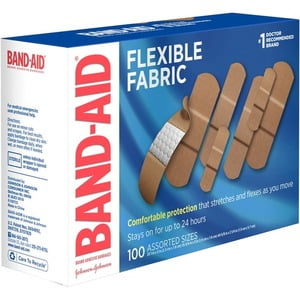 Band-Aid Flexible Fabric Adhesive Bandages, Assorted Sizes, Box of 100 Bandages