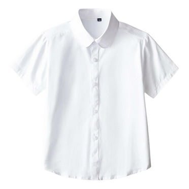MEZZALL Girls Short Sleeve White Shirts Lapel Blouse Summer School Tops Kids Toddler Big Girl Performance Casual Blouse Sweet Dailywear